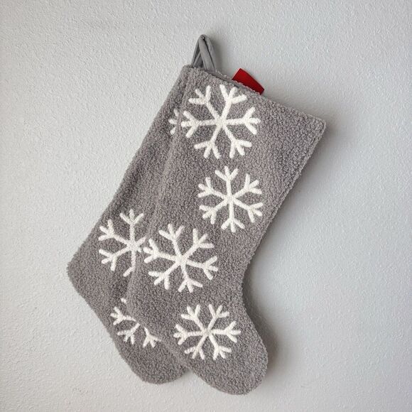 NEW Holiday Set Of‎ 2 Snowflake Gray Pair Christmas Stocking Soft Teddy Sherpa - Picture 1 of 7